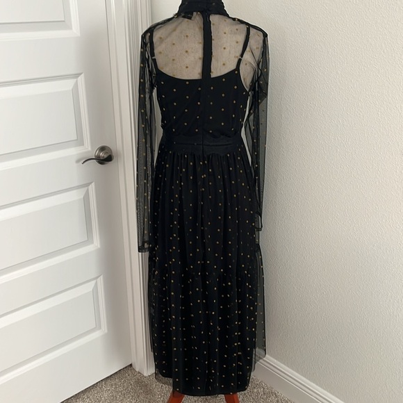 Lace & Beads Roman Lola Polka Dot Midi Dress in Black Gold Size 10 - Picture 8 of 12